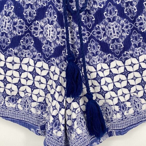 Anthropologie RAGA Off Shoulder‎ Boho Pompom Romper Blue XS - Picture 6 of 13